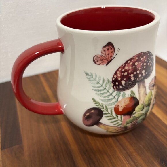 Chelsea Bistro 16oz Mug Mushrooms & Butterflies Red Handle Nature Cottagecore - Picture 5 of 11